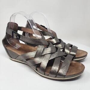 Dansko Vivian Gladiator Wedge Sandal EU40/US9.5-10 Pewter Strappy Leather